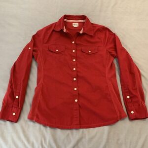 Converse One Star Shirt Womens Large Red Button Front Long Sleeve Stretch